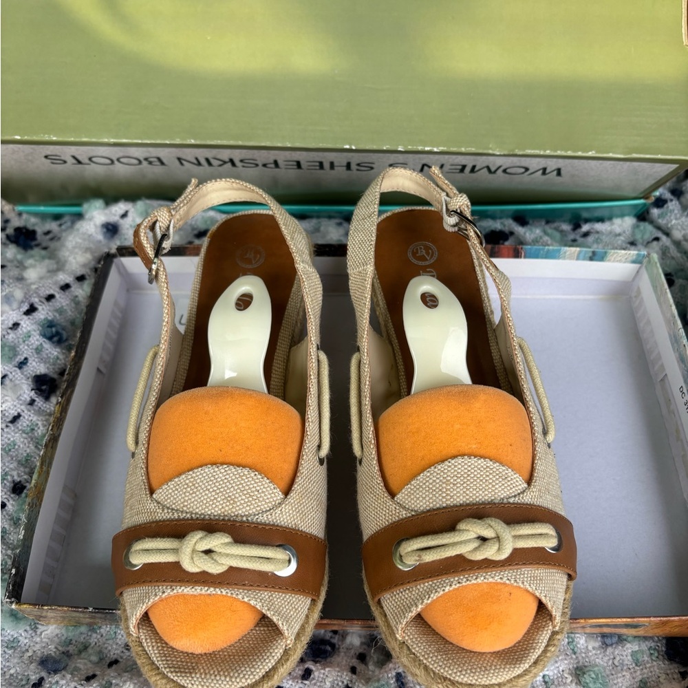 Bella Vita Cream and Orange Espadrilles with Slip-On Design
